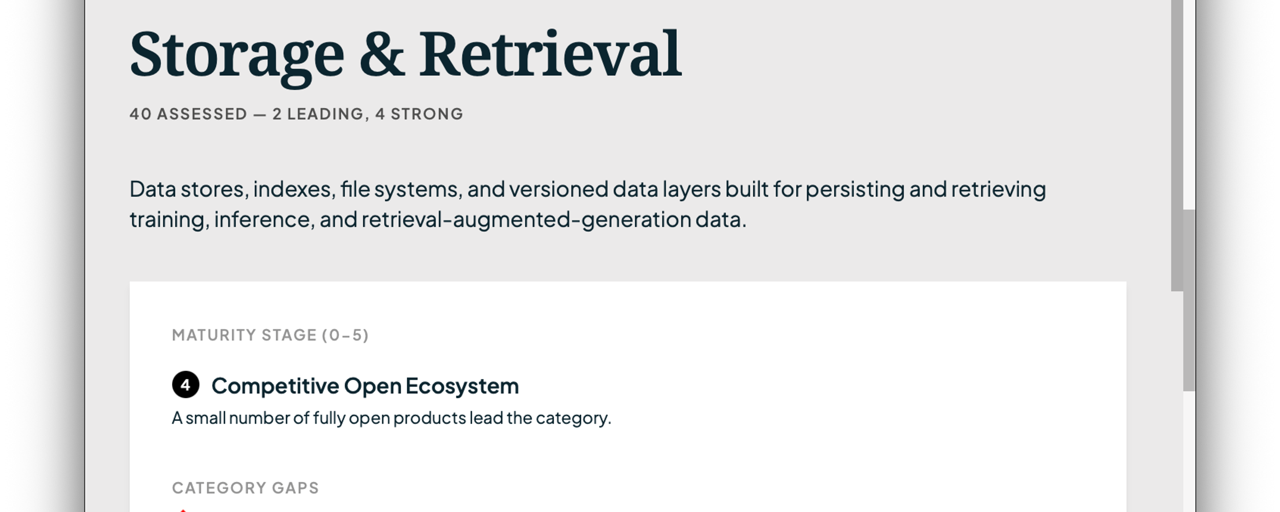 Screenshot of the Storage & Retrieval category panel